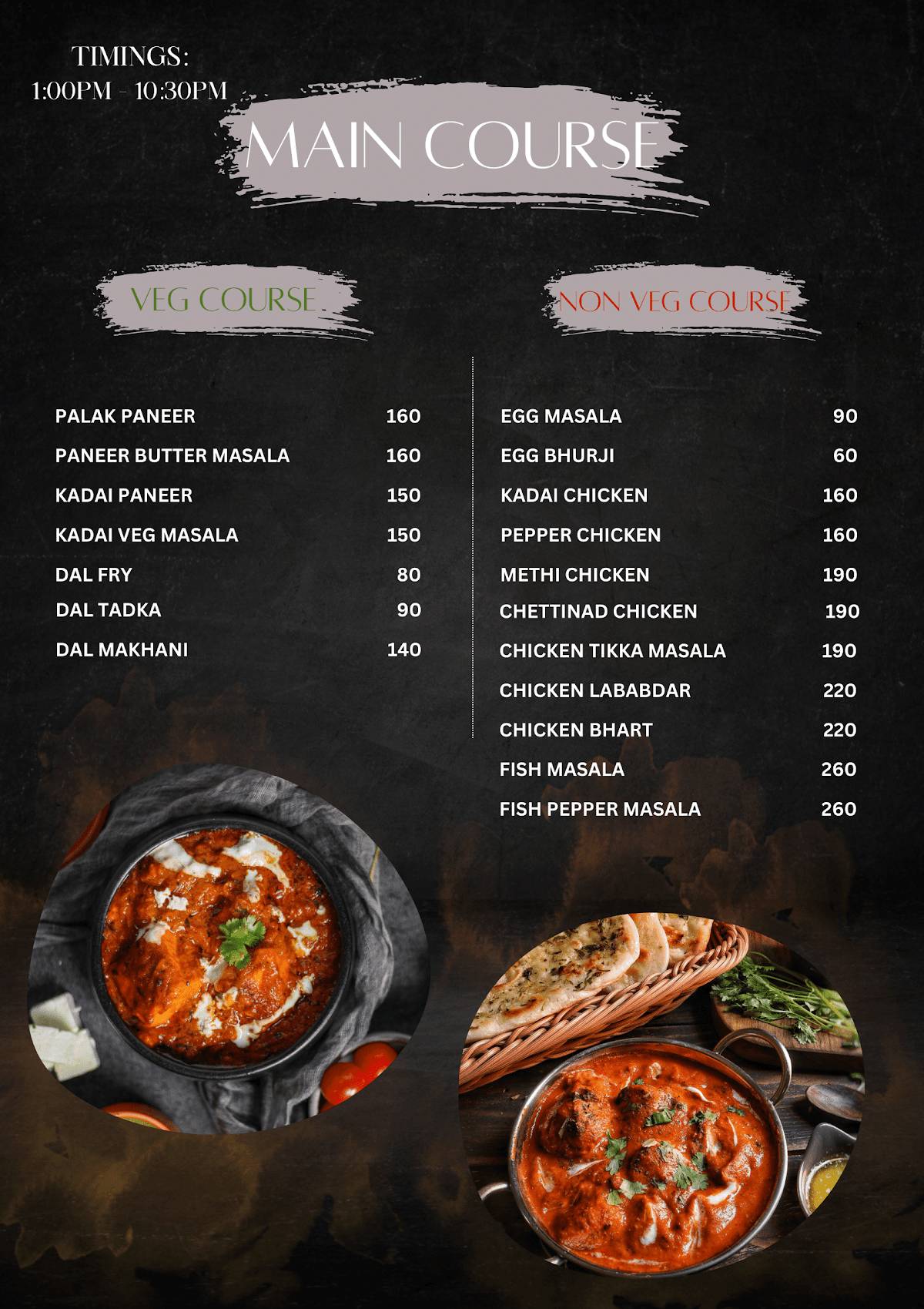 Rolls Rise Signature menu