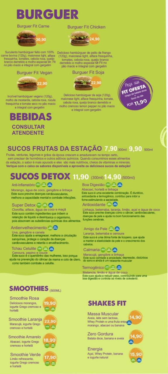 Mr.Fit Santa Rosa cardápio