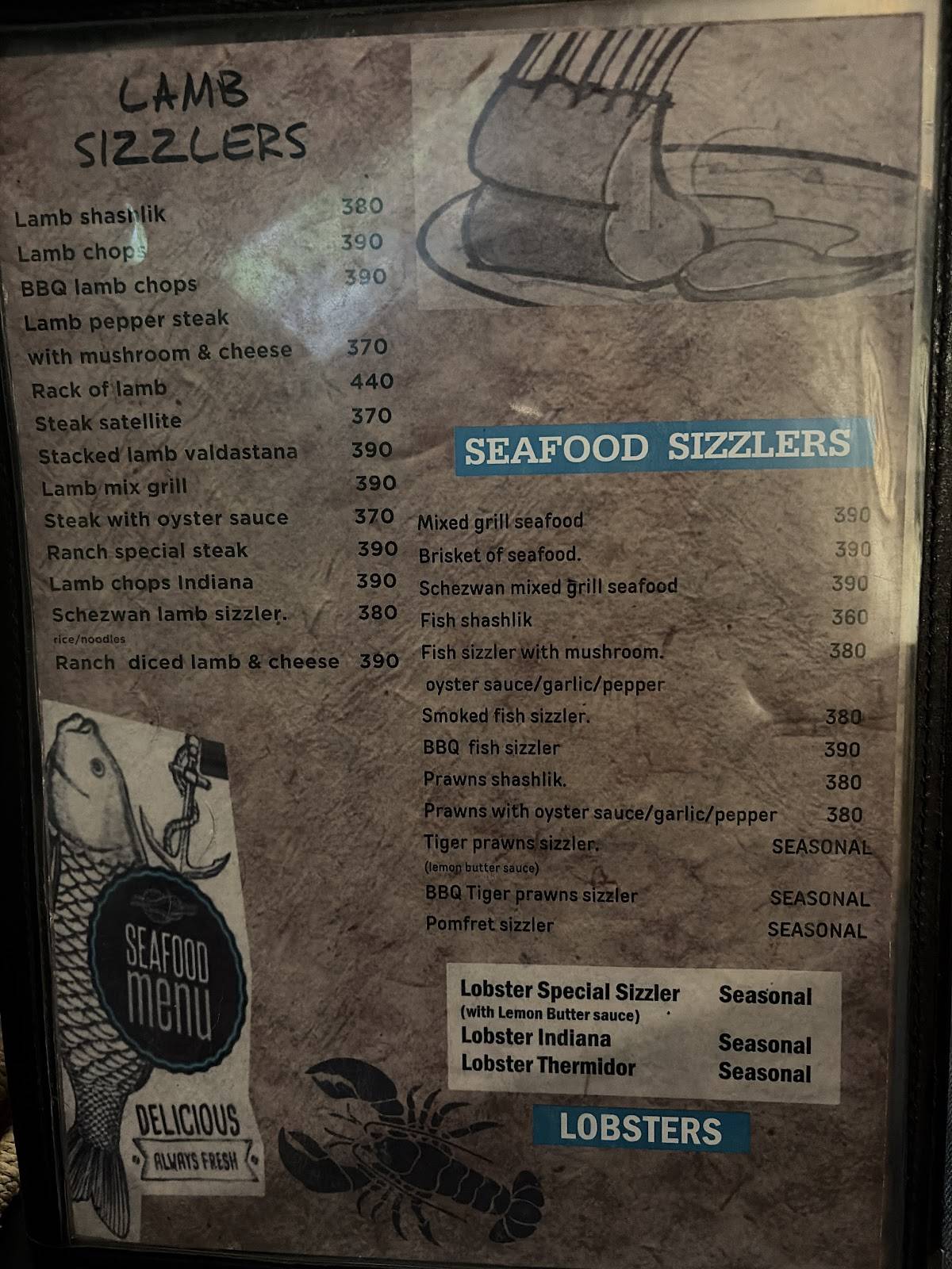 Sizzler Ranch menu