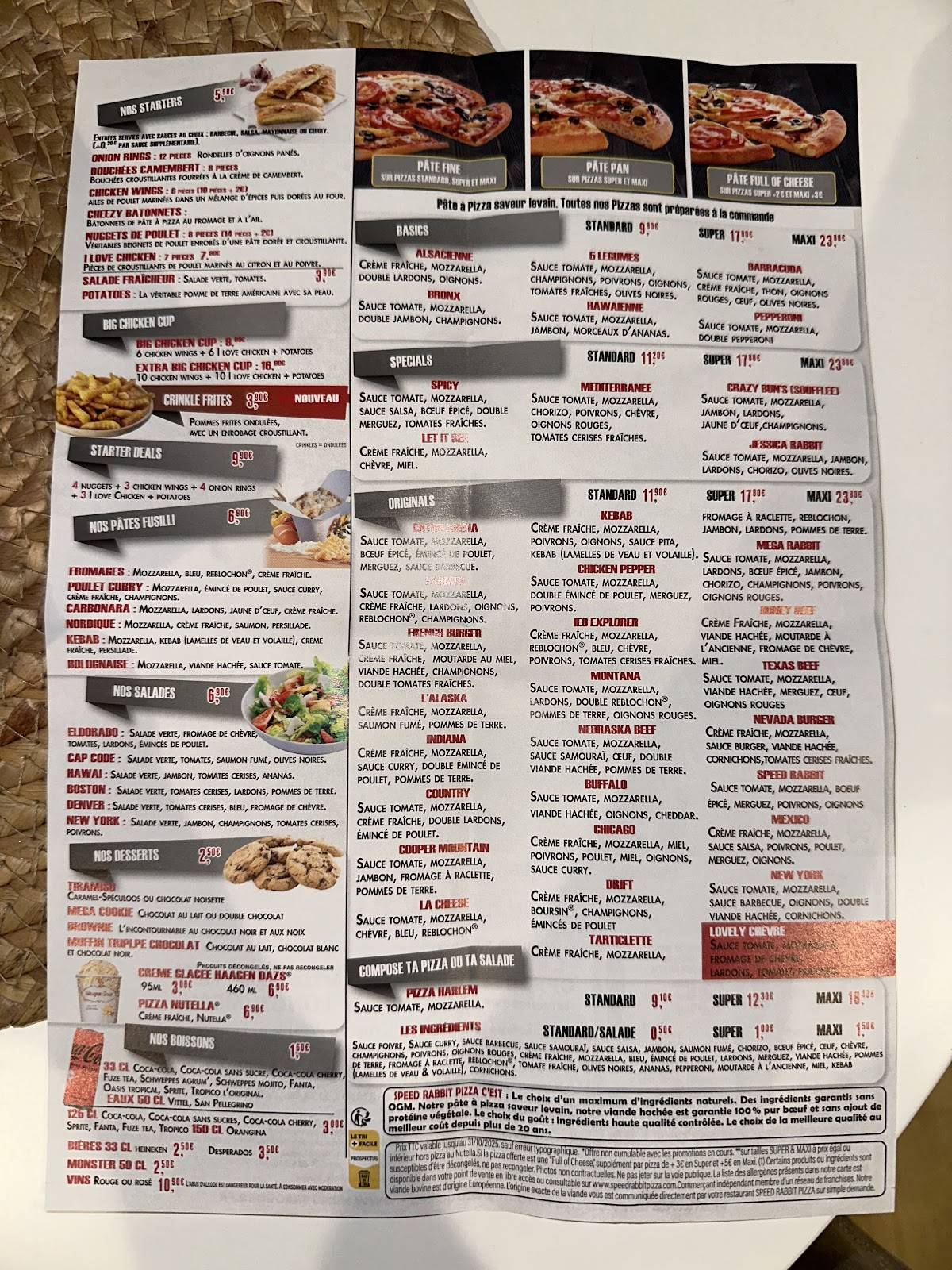 Menu de Speed Rabbit Pizza