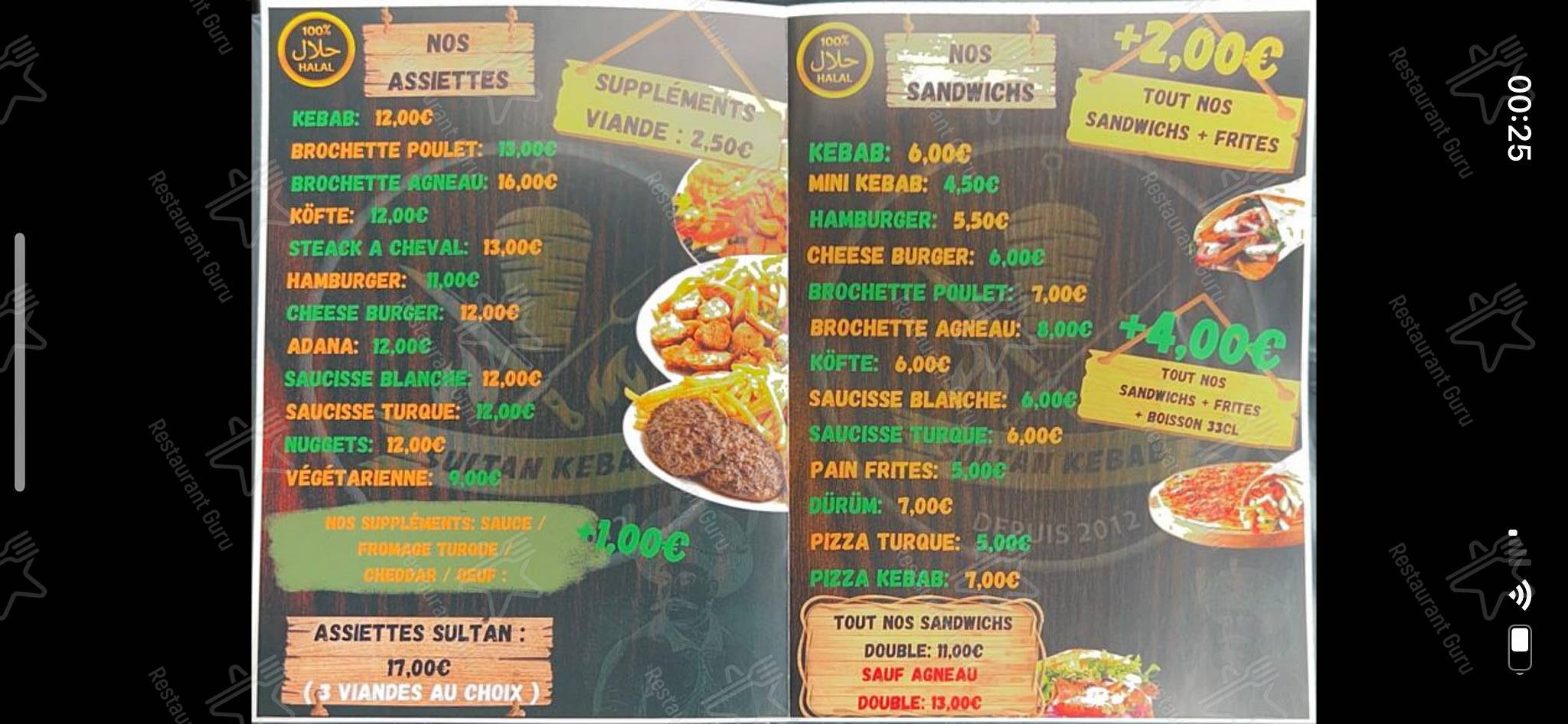 Menu pour Sultan Kebab