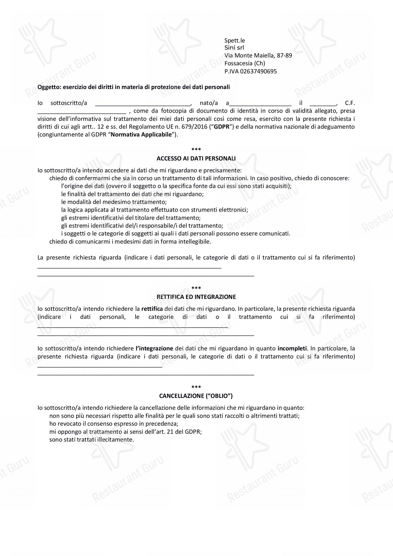 Menu per Trabocco Punta Rocciosa in Fossacesia