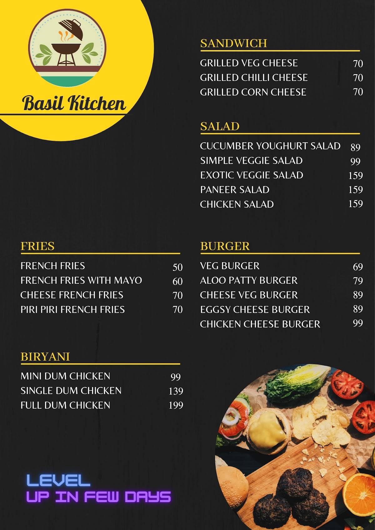 Basil Kitchen menu