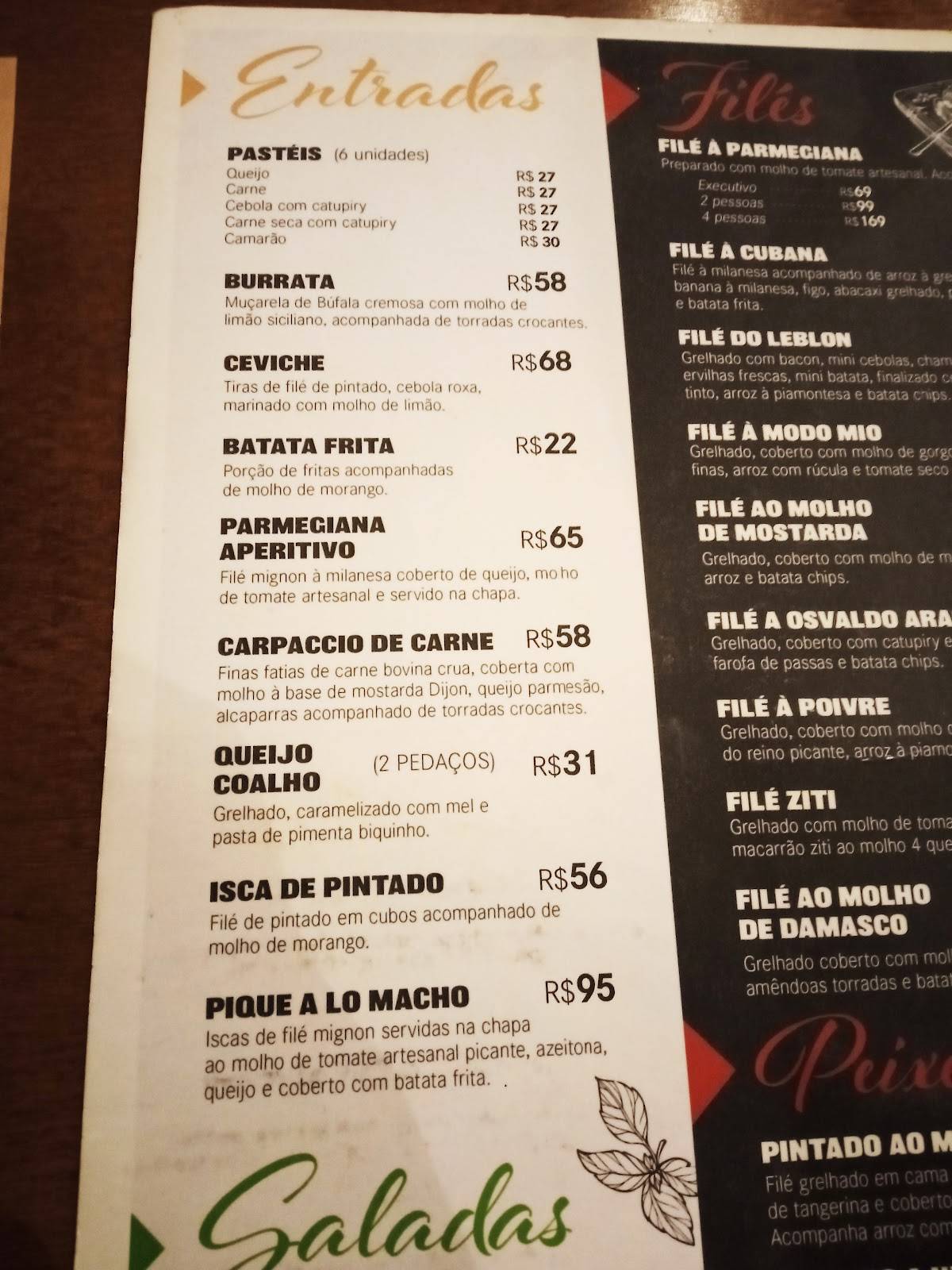 Bom Filé cardápio