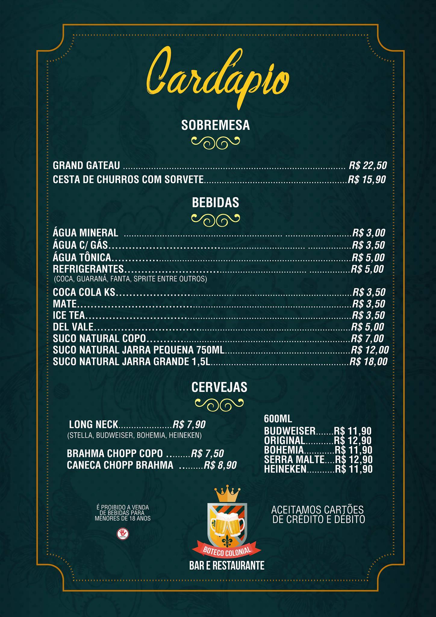 Boteco Colonial Paraty RJ cardápio