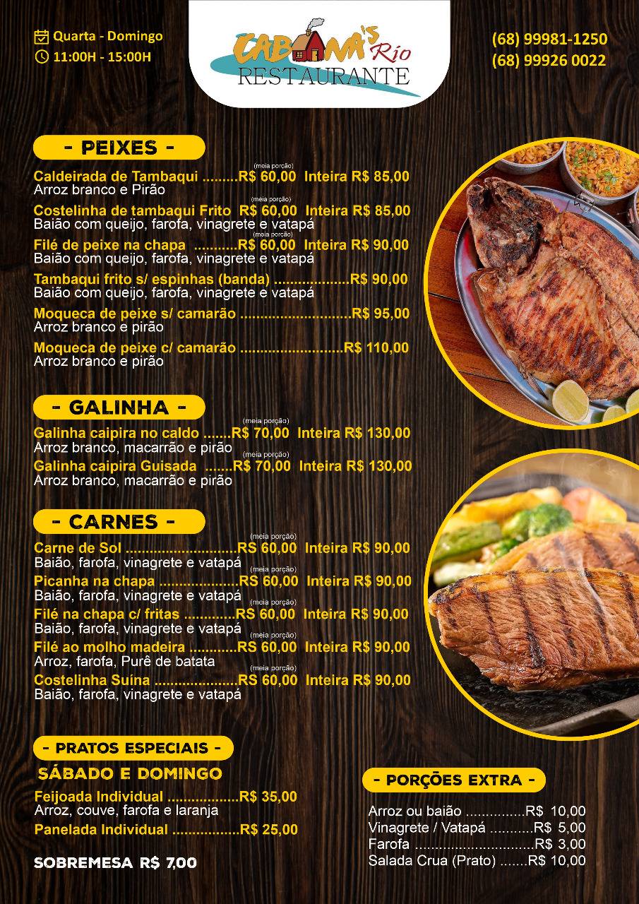 Cabana's Rio Restaurante cardápio