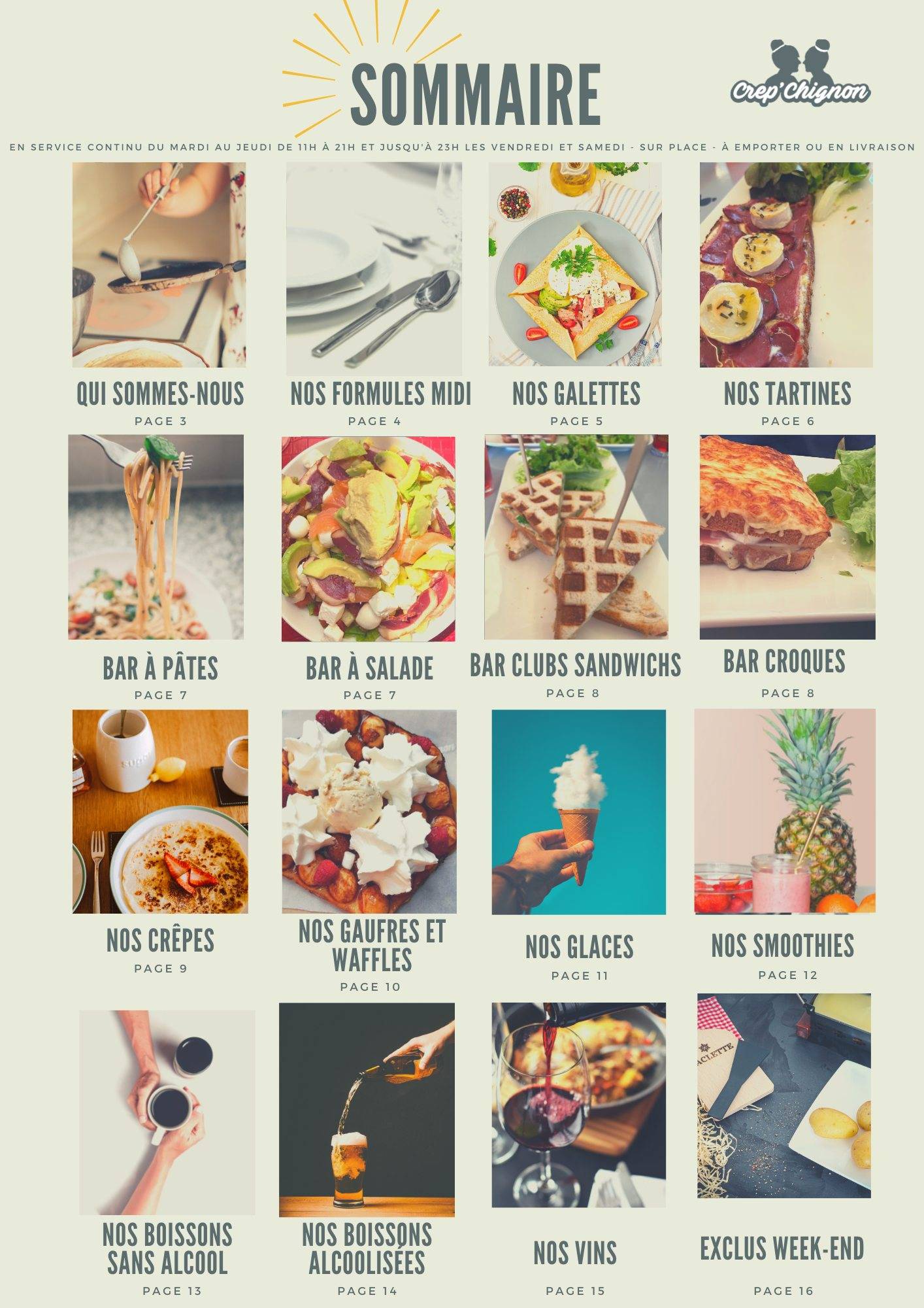 Menu de Crep'Chignon