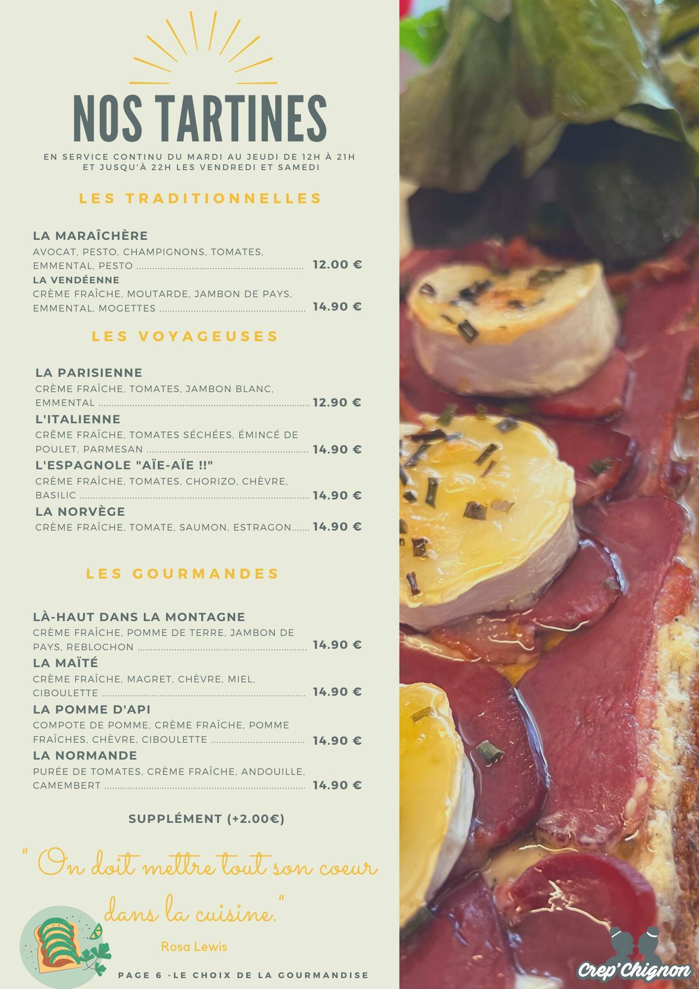 Menu de Crep'Chignon