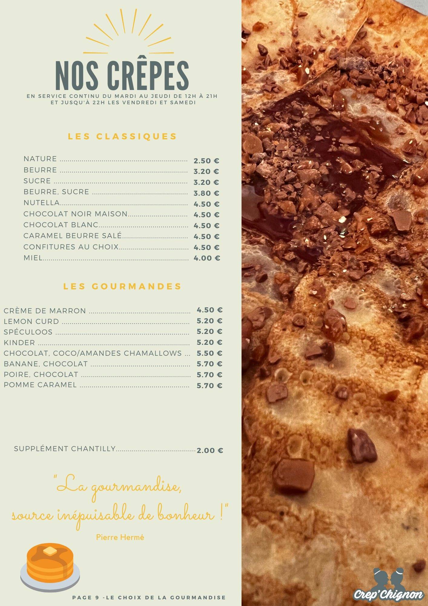 Menu de Crep'Chignon