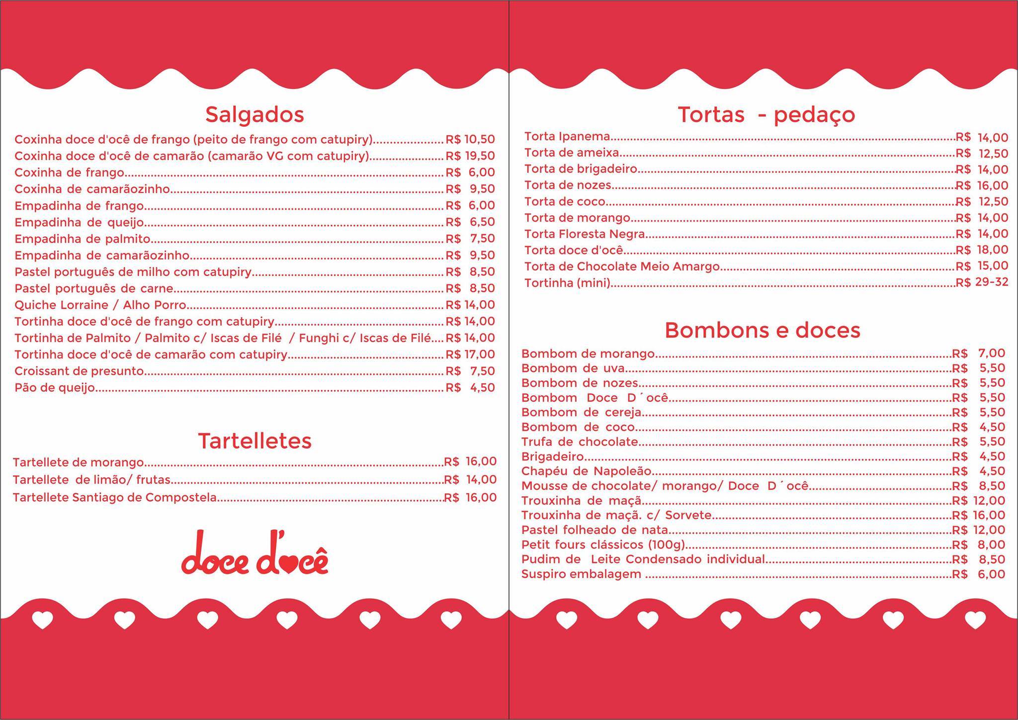 Doce Docê cardápio