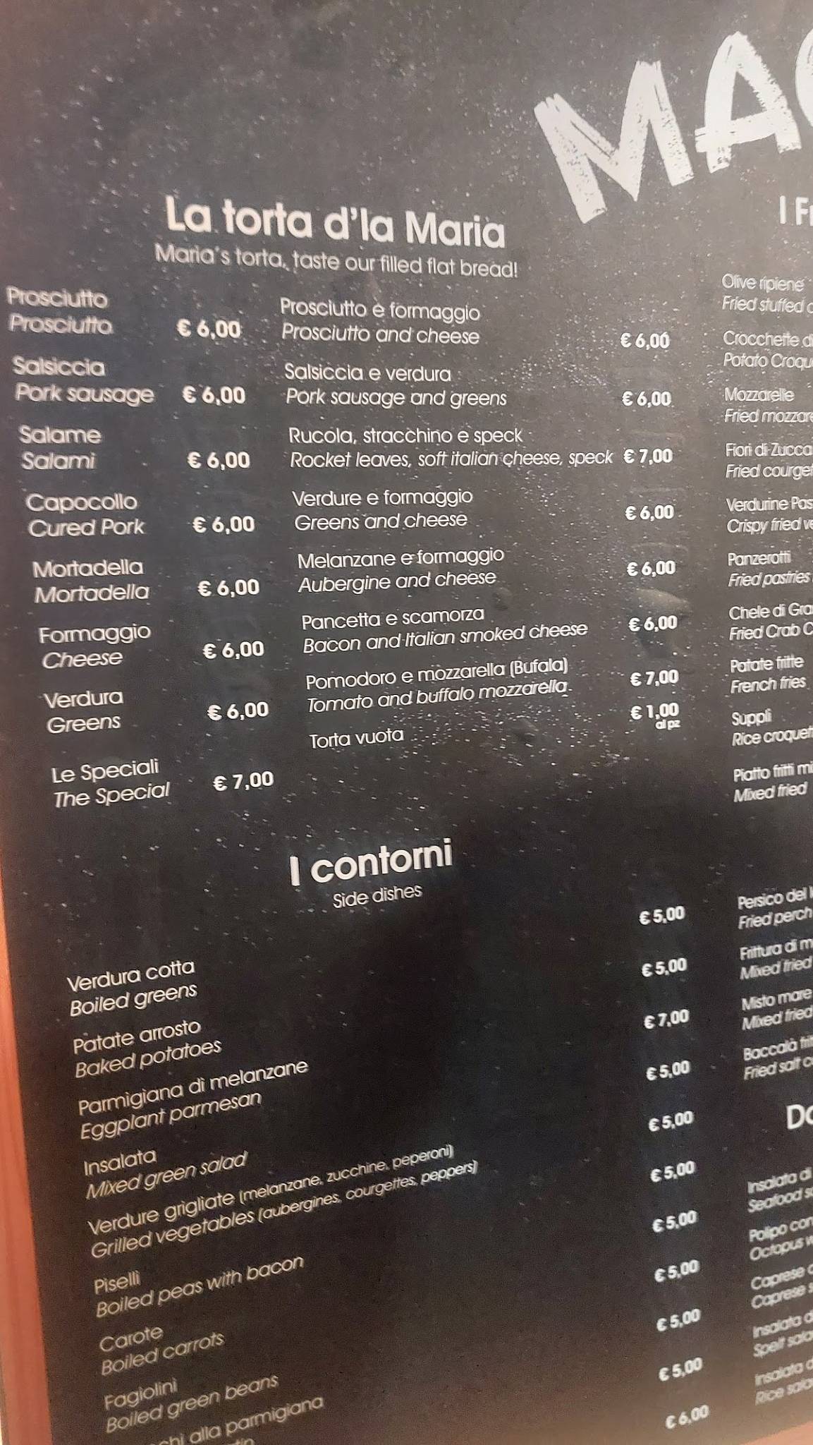 Menu di Faliero Torta de la Maria 
