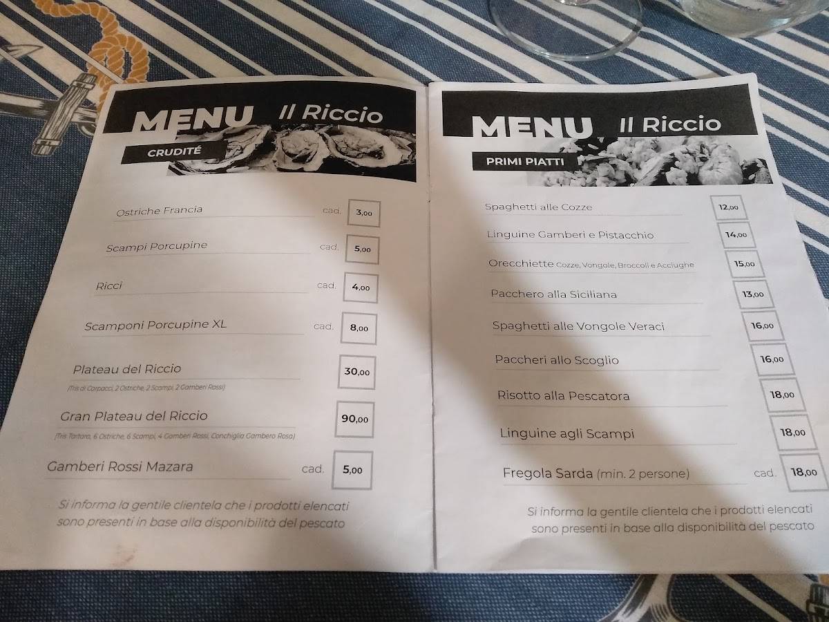 Menu di Il Riccio Ristorante Pescheria 