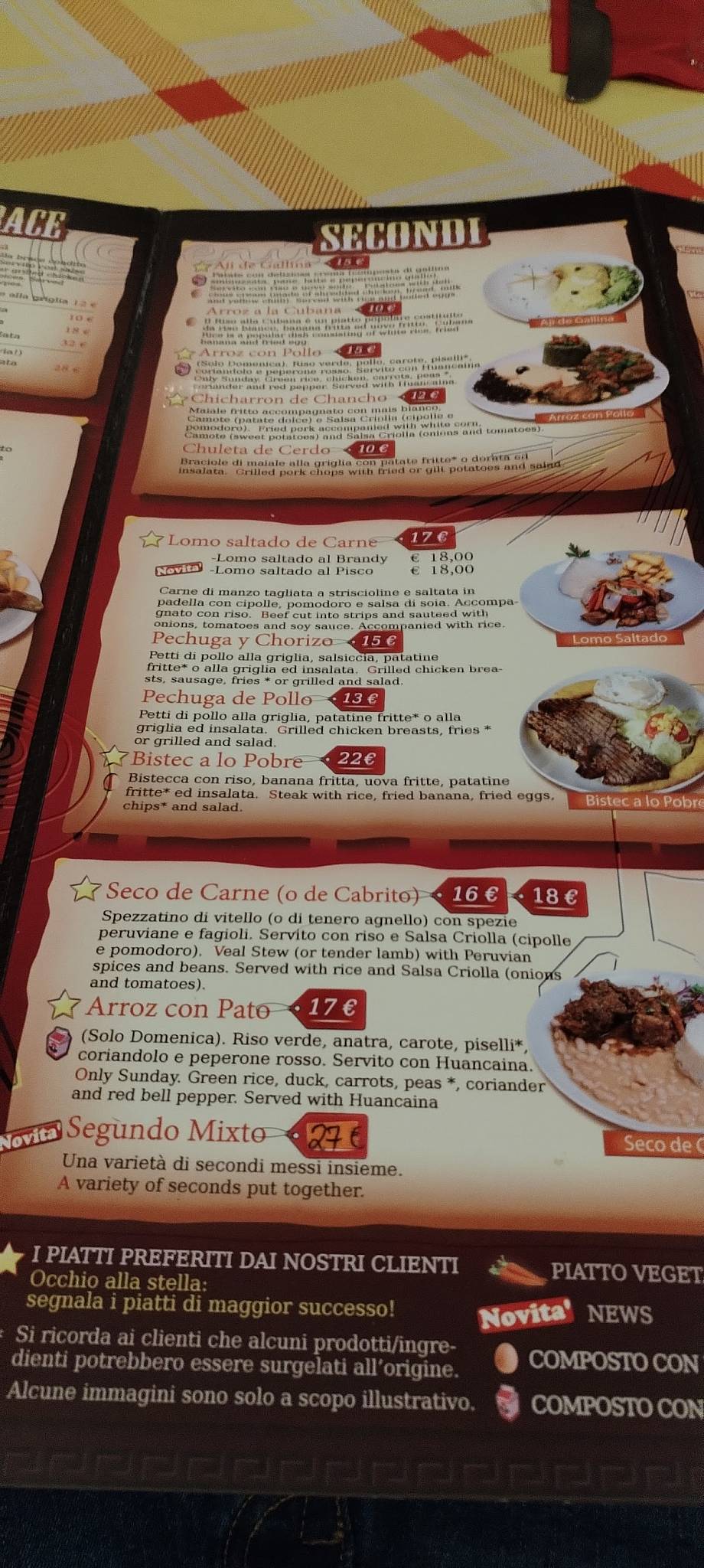 Menu de Inka Chicken-Ristorante Peruviano