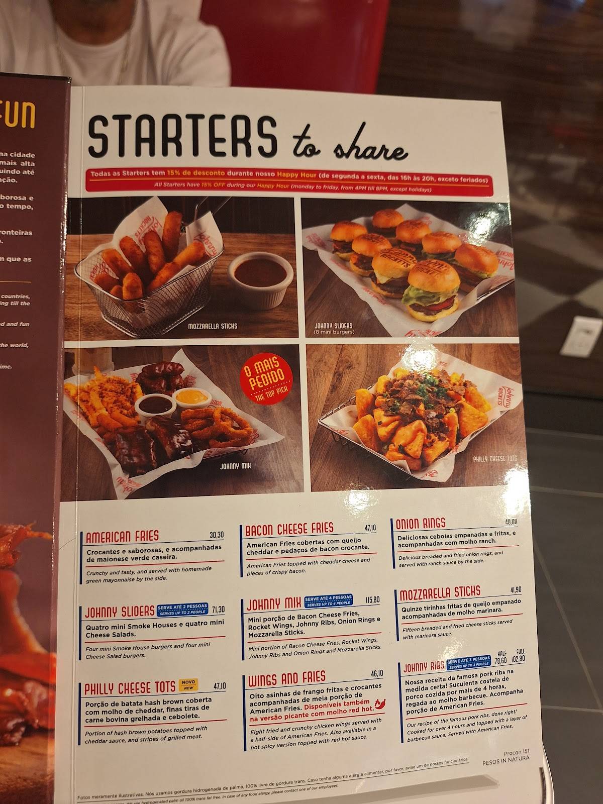 Johnny Rocket’s cardápio