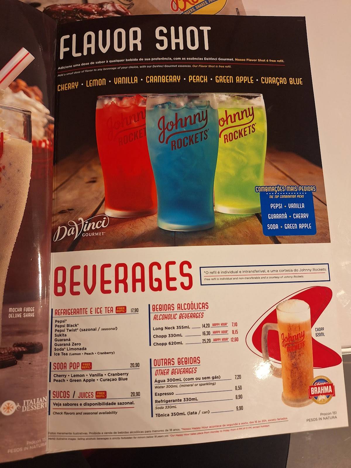 Johnny Rocket’s cardápio