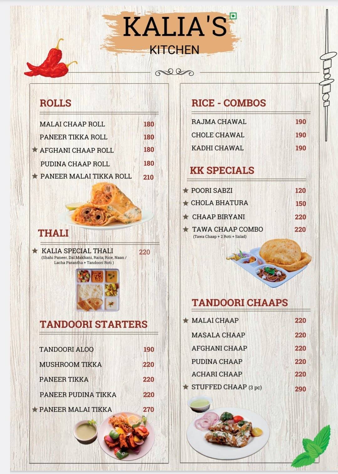 Kalia’s Kitchen menu
