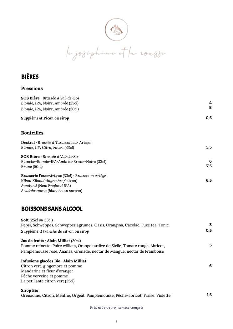 Menu de Le Café Rousse