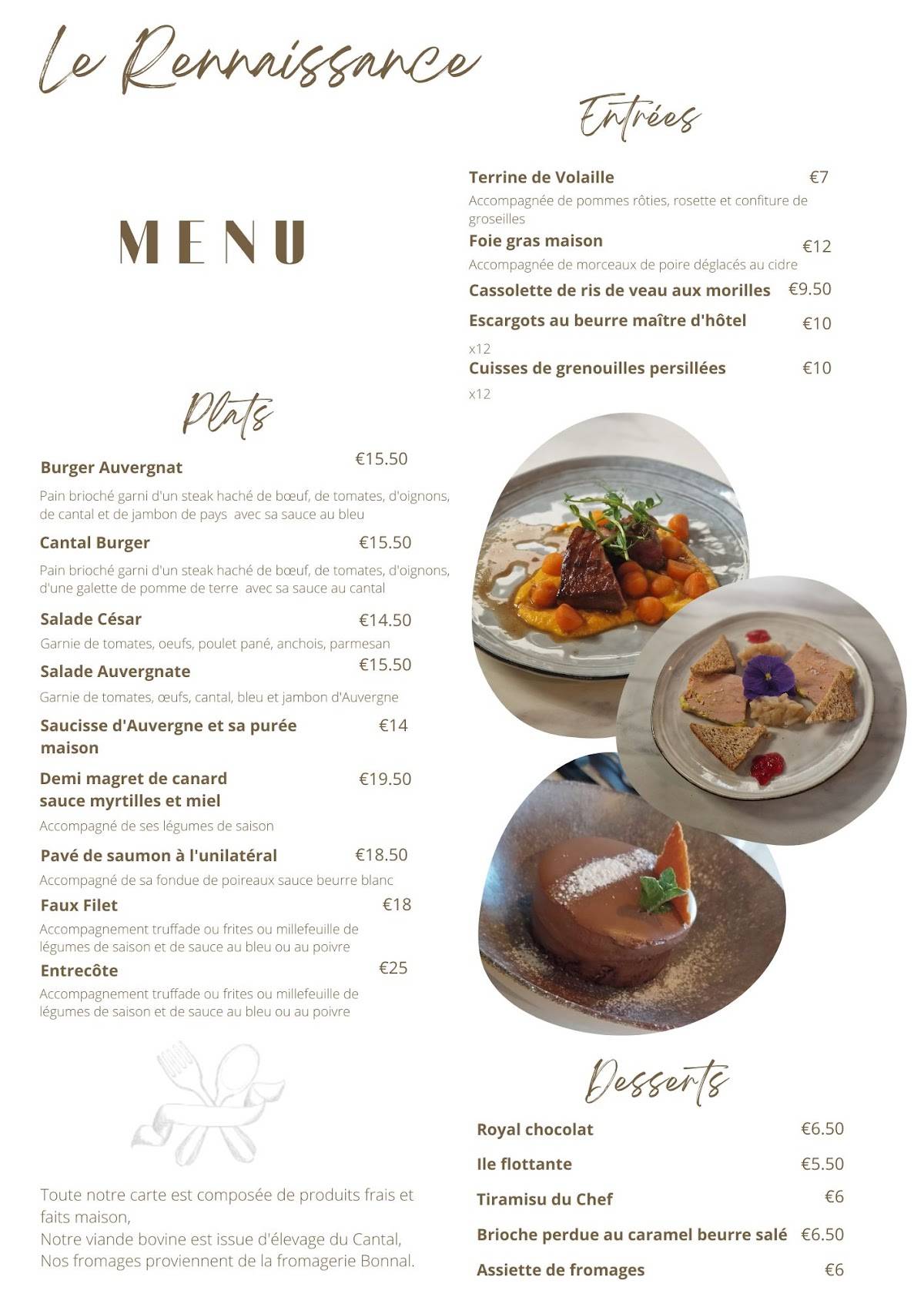 Menu de Le Renaissance Hôtel Restaurant Aurillac