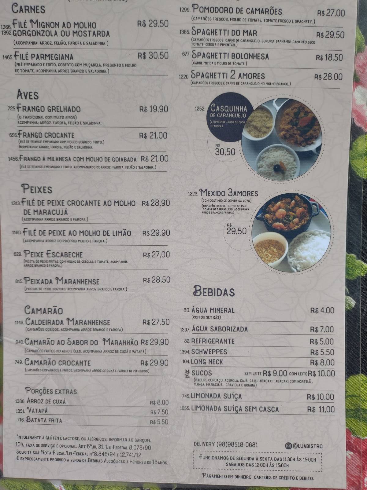 Lua Bistrô cardápio