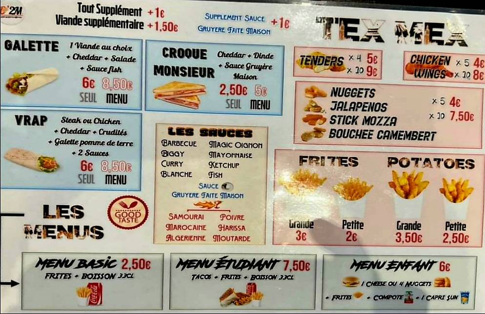 Menu de O'2M Restaurant