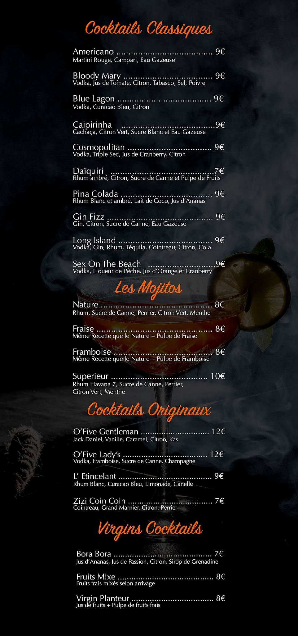Menu de O'Five