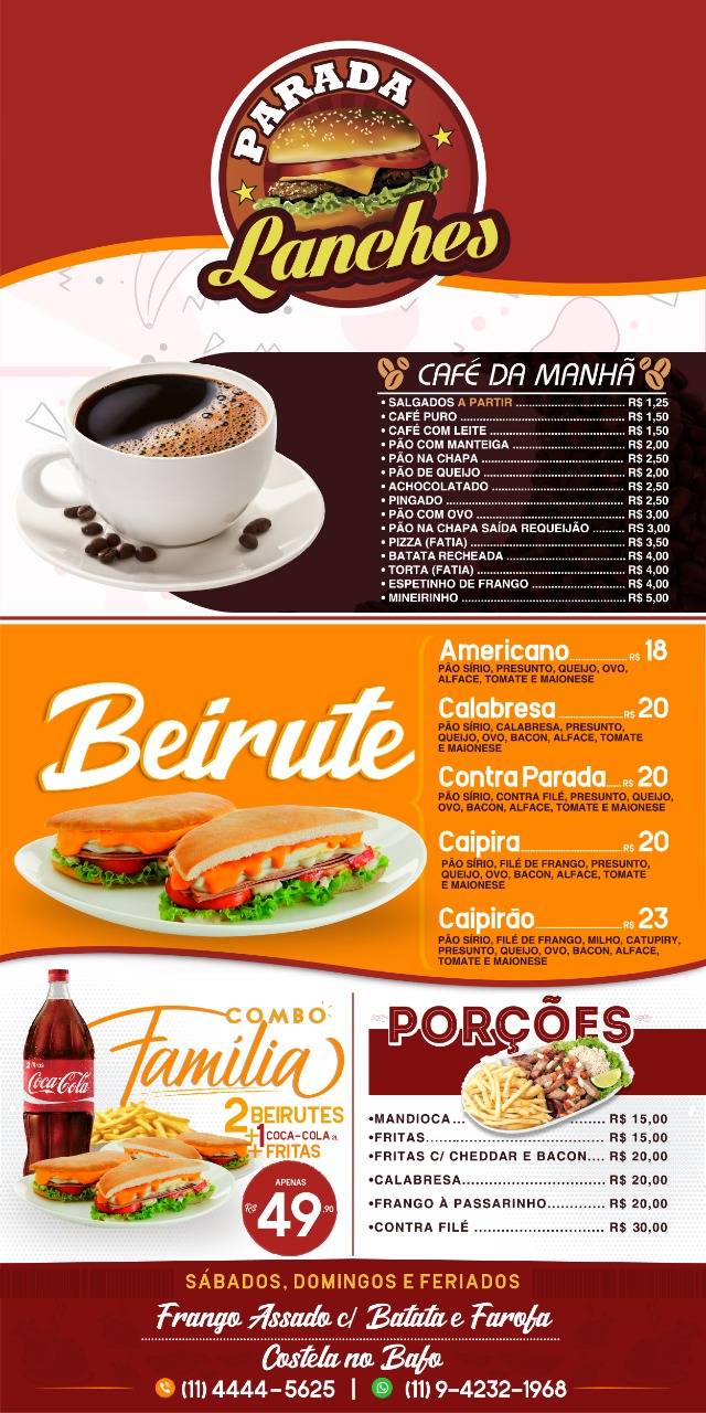 Parada Lanches cardápio