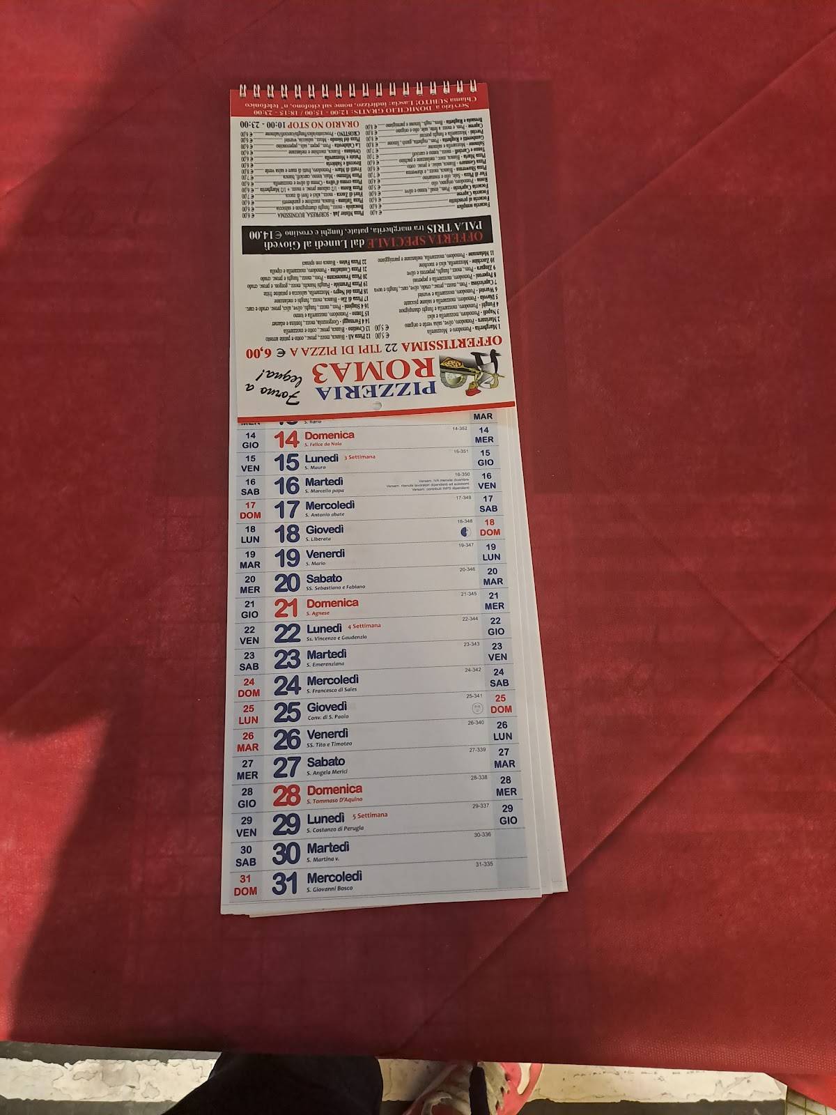 Menu di Pizzeria Roma Tre 