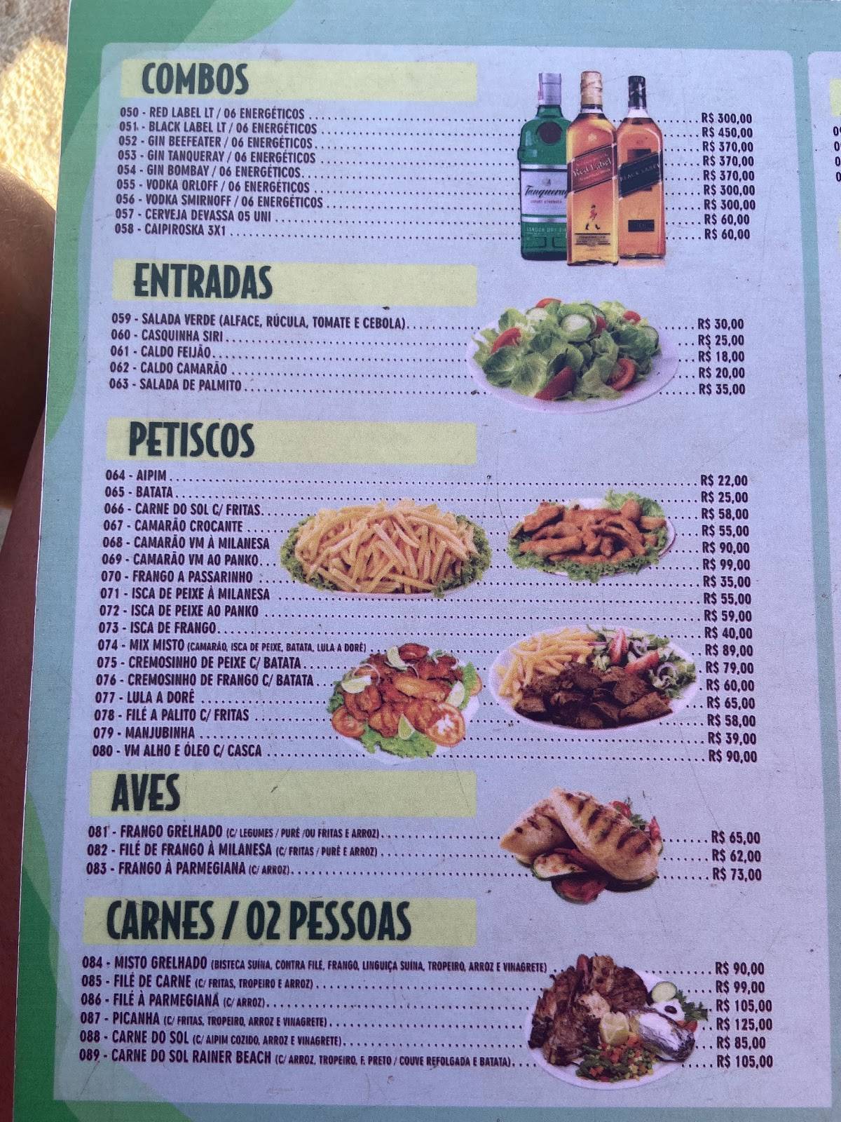 Raíner Beach cardápio