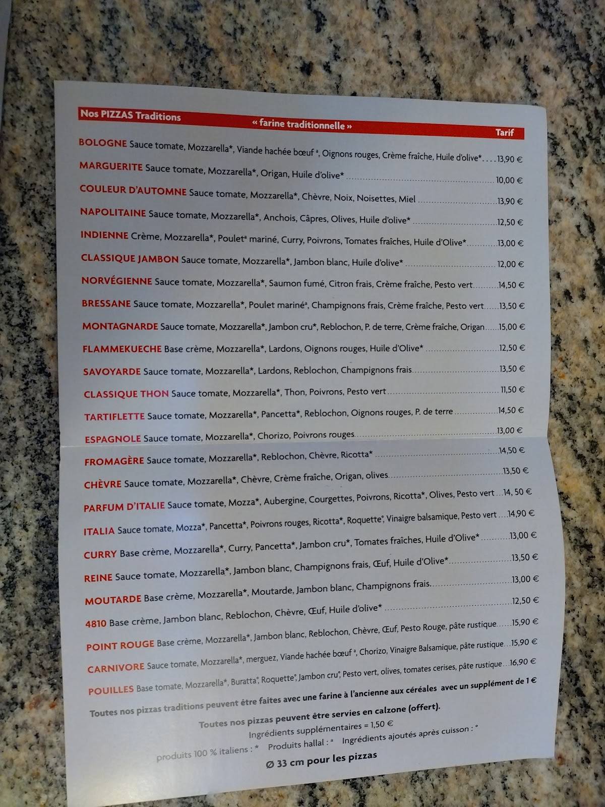 Menu de Le Point Rouge