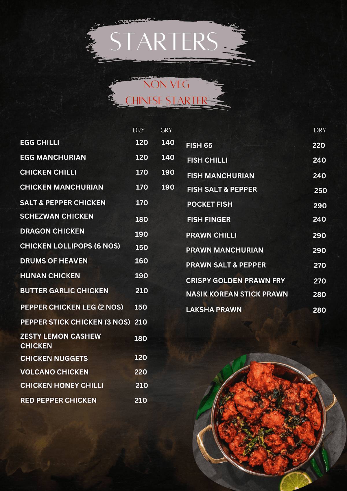 Rolls Rise Signature menu