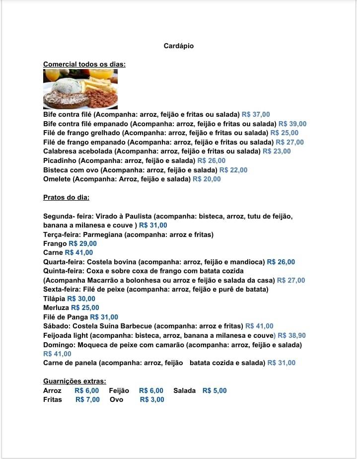 Restaurante Rango Bom cardápio