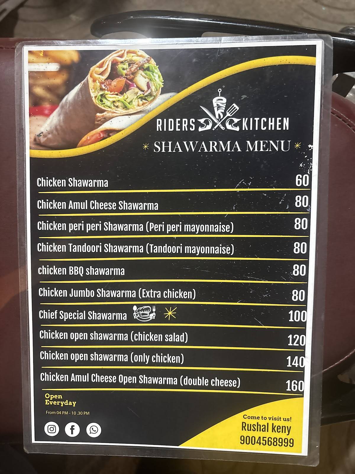 Riders kitchen menu