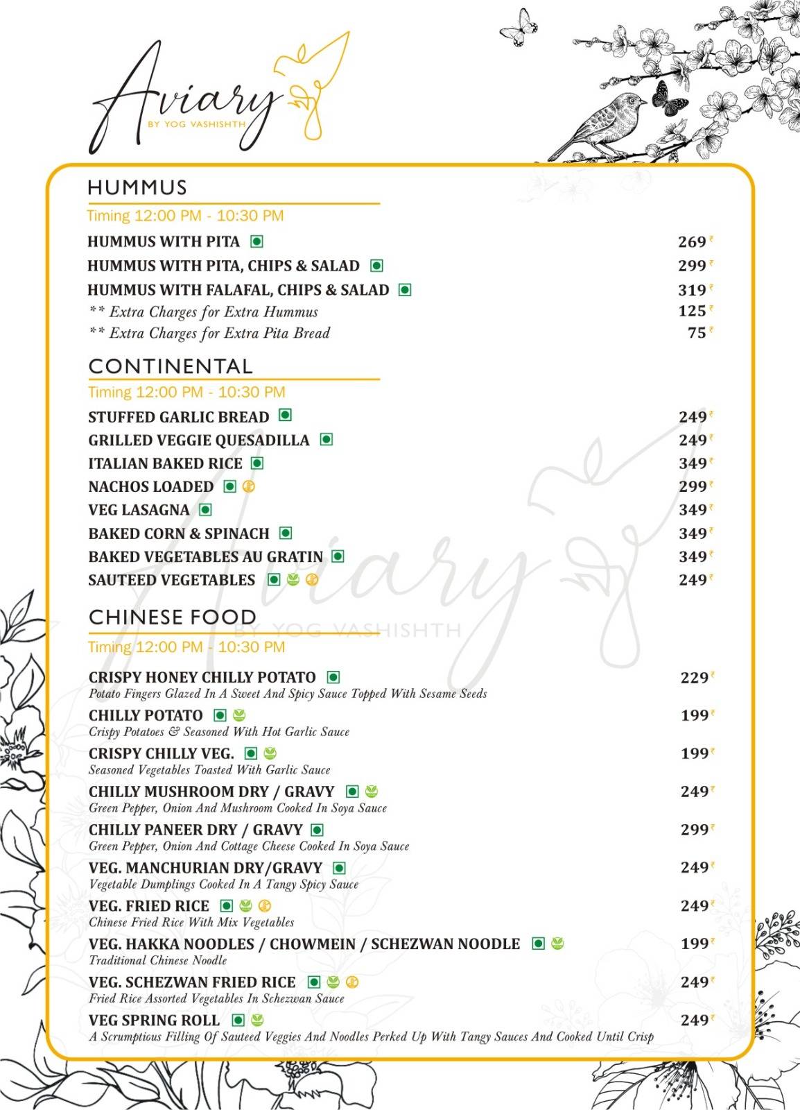 Aviary Cafe Rishikesh menu