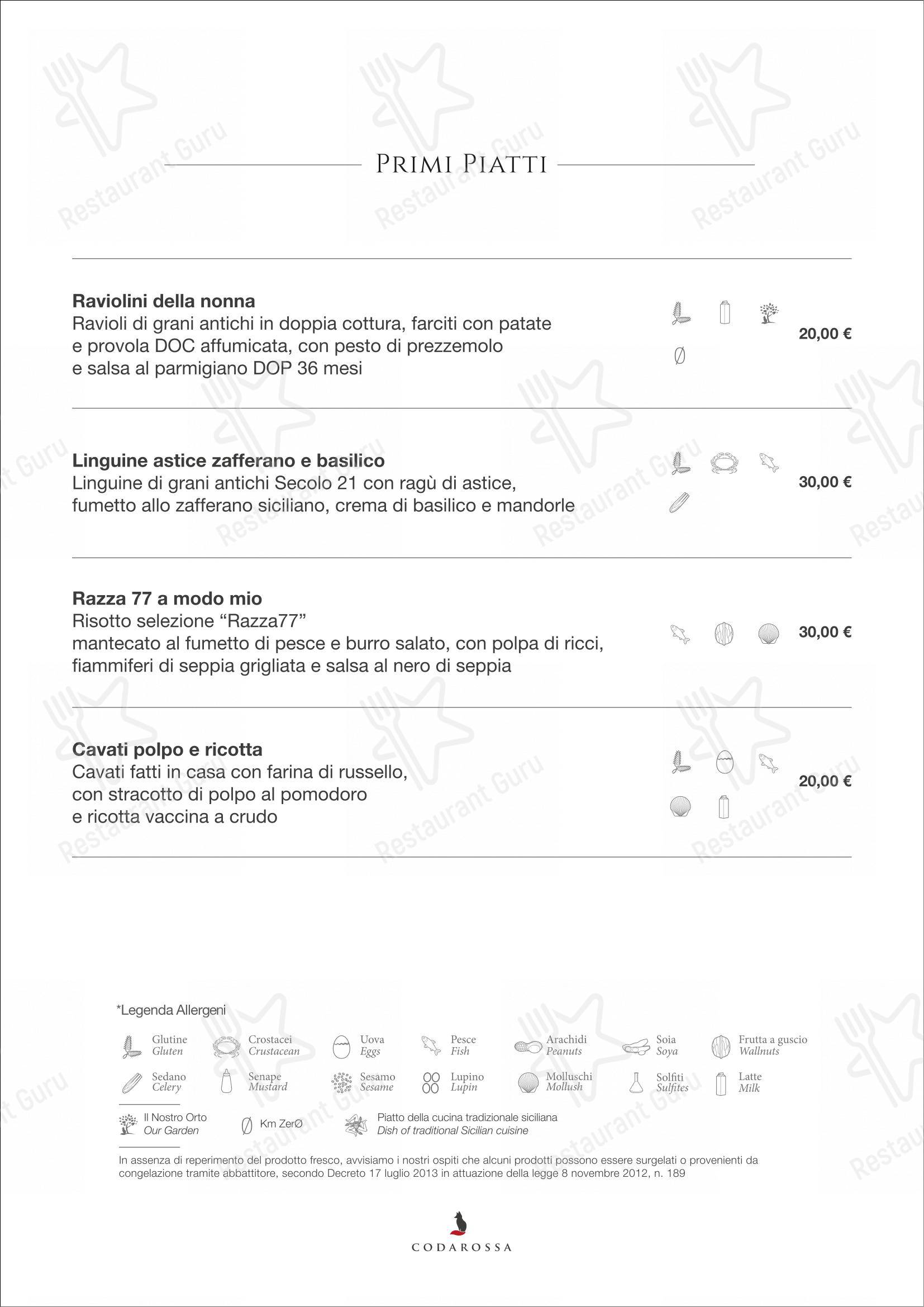 菜单 per Ristorante Codarossa ristorante