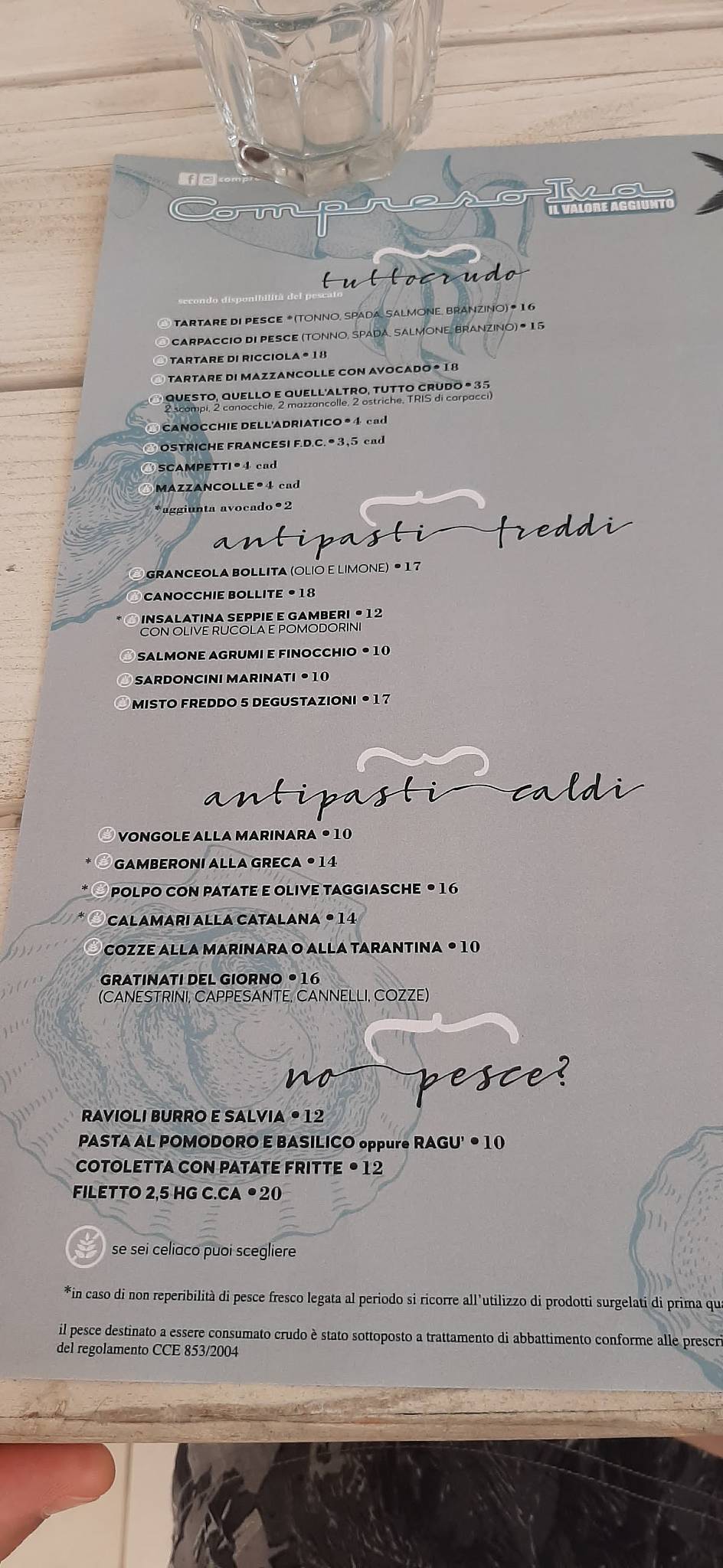 Menu di Ristorante Compreso Iva 