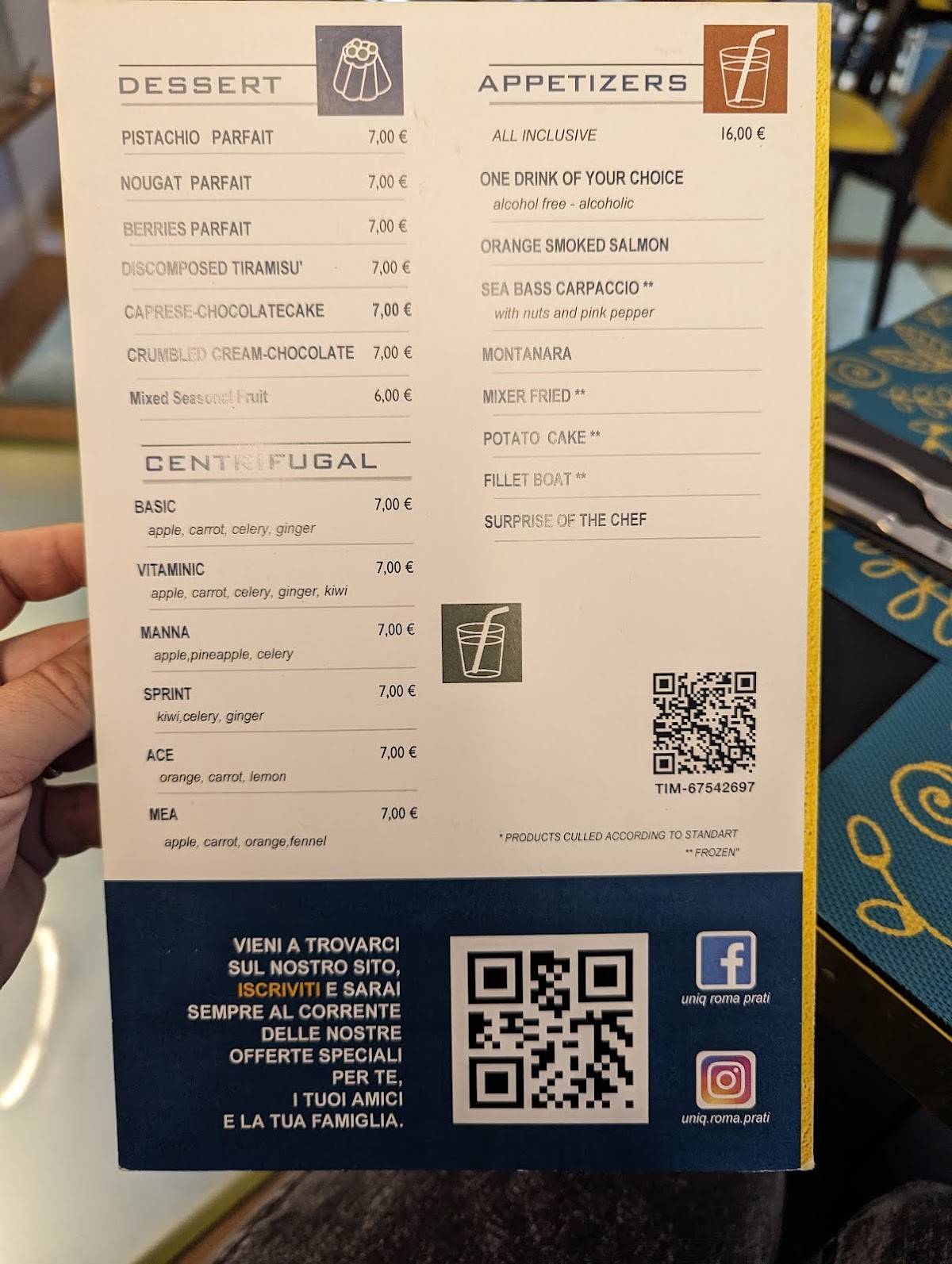 Menu di Ristorante Uniq 