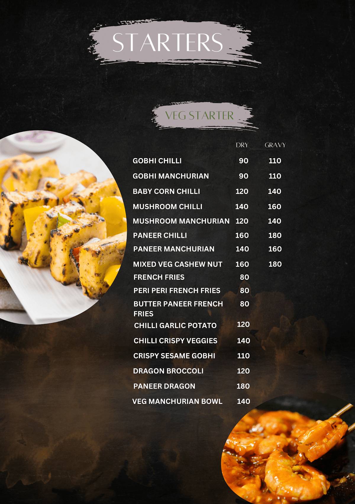 Rolls Rise Signature menu