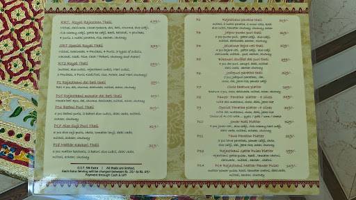 Rroyal Rajasthan menu