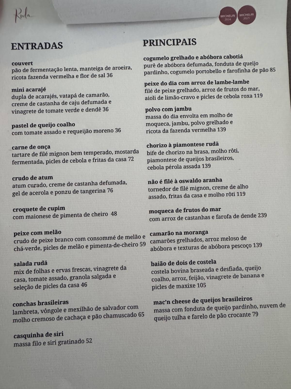 Rudä Restaurante cardápio