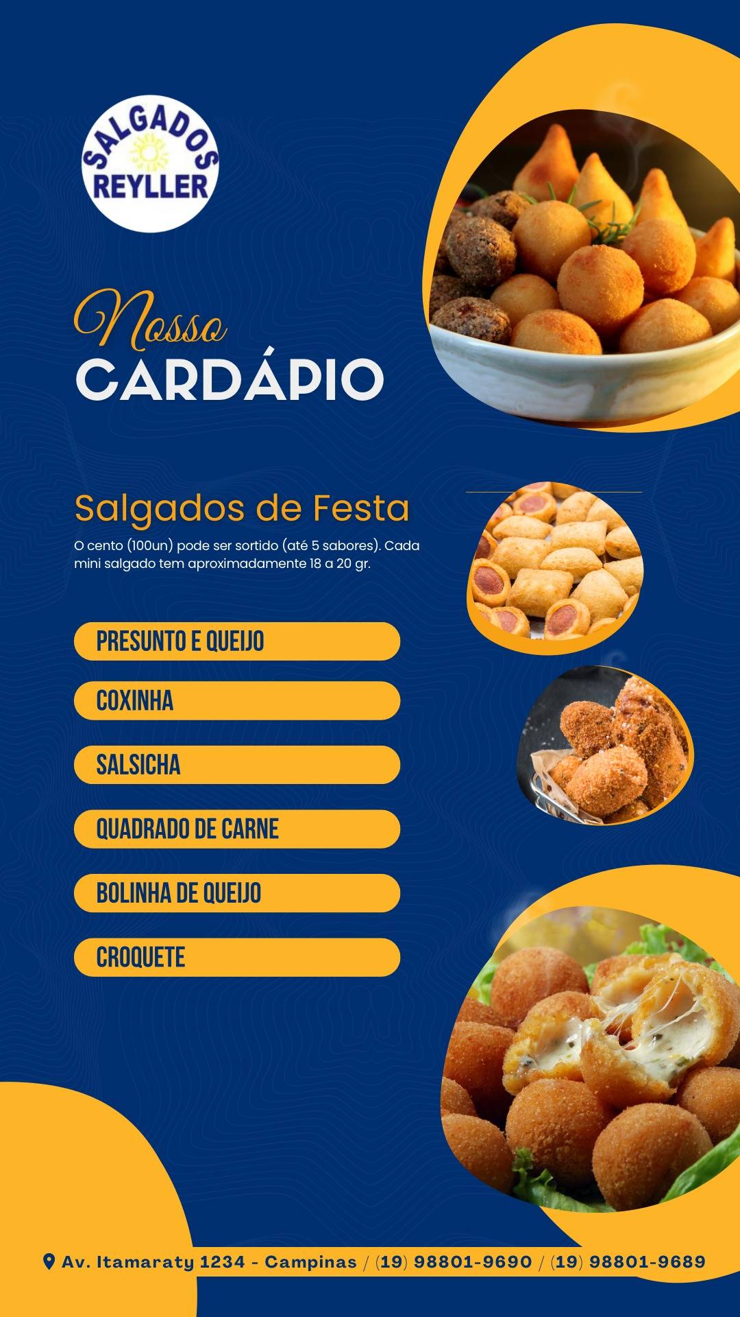 Salgados Reyller cardápio