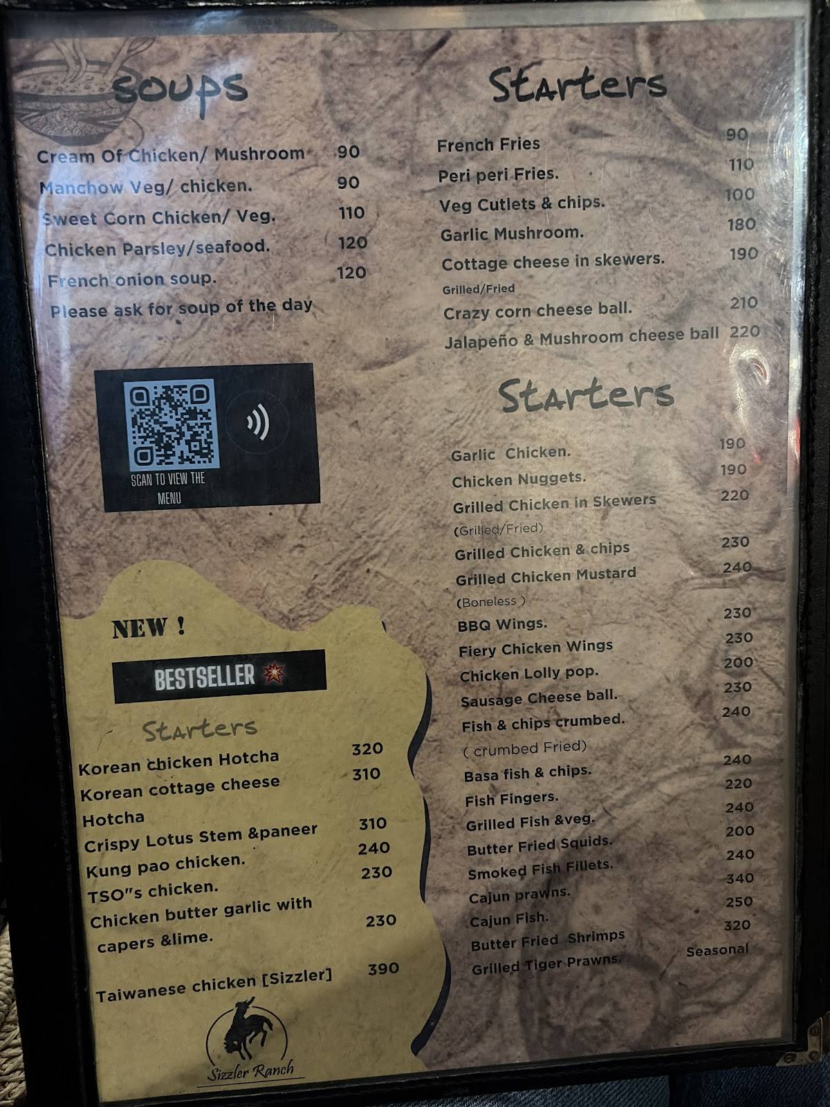 Sizzler Ranch menu