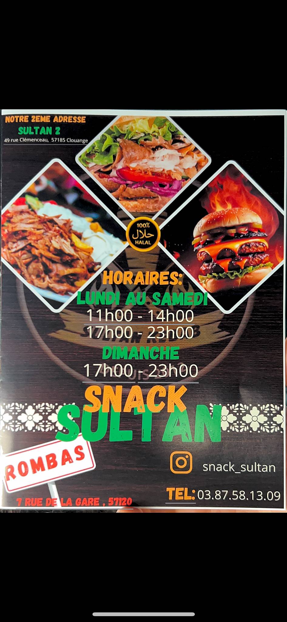 Menu de Sultan Kebab