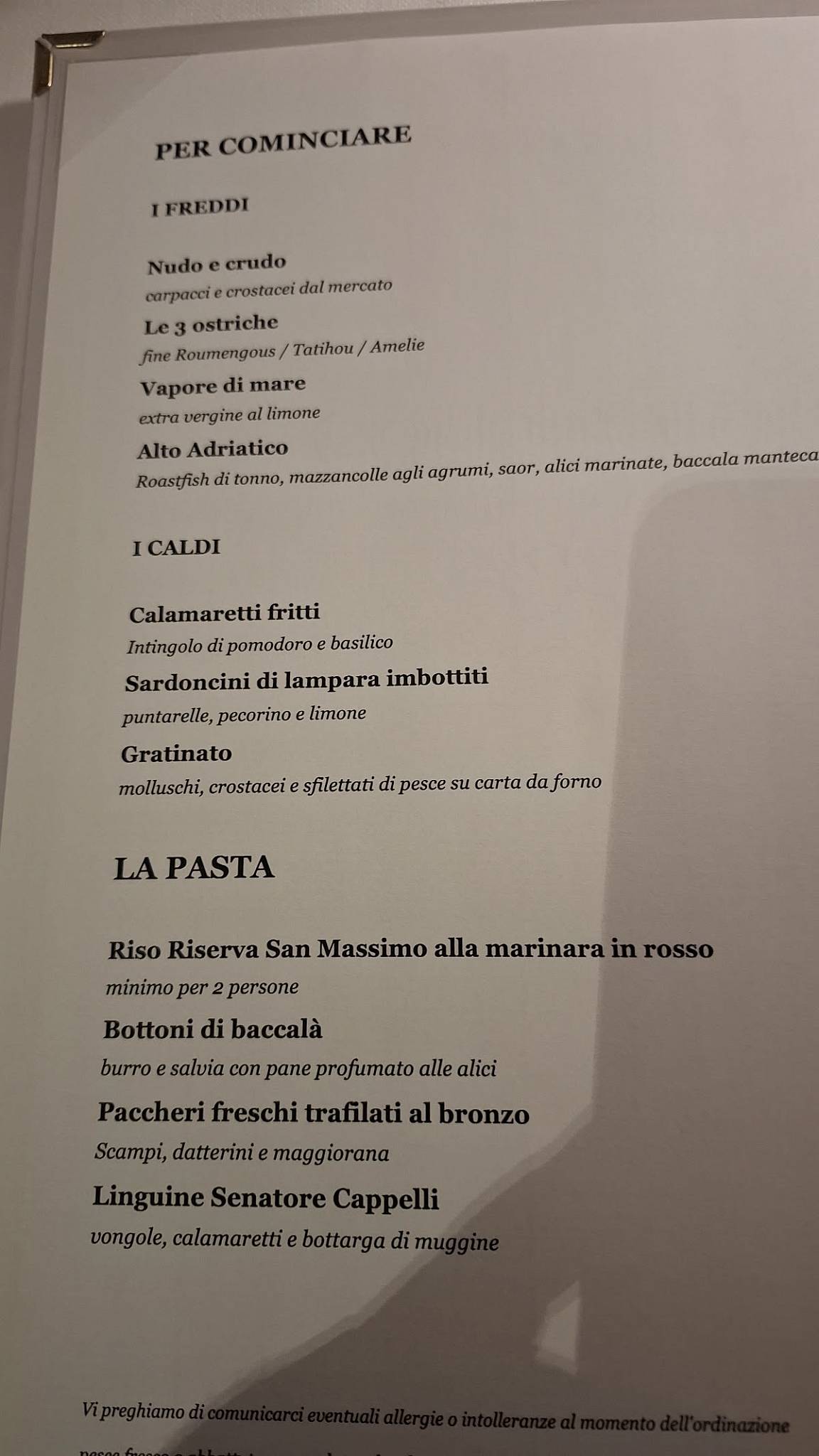 Menu di Veranda Ristorante 