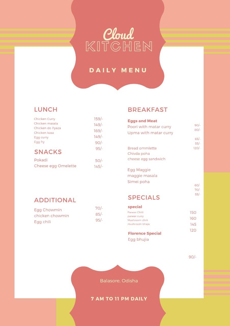 cloud kitchen menu